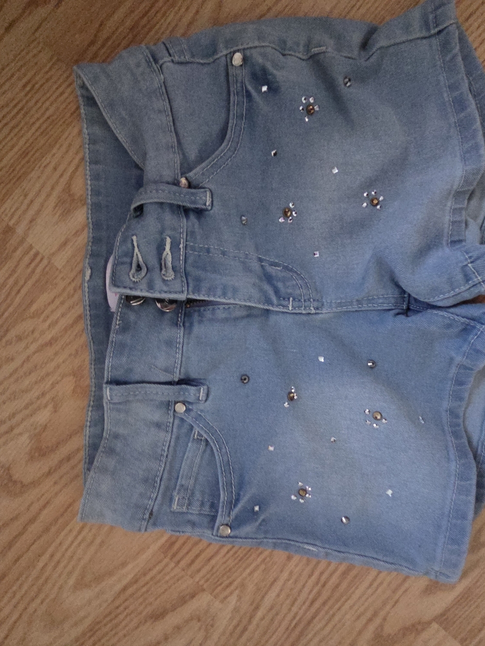 YMI Light Blue Denim Shorts with Rhinestone Accents
